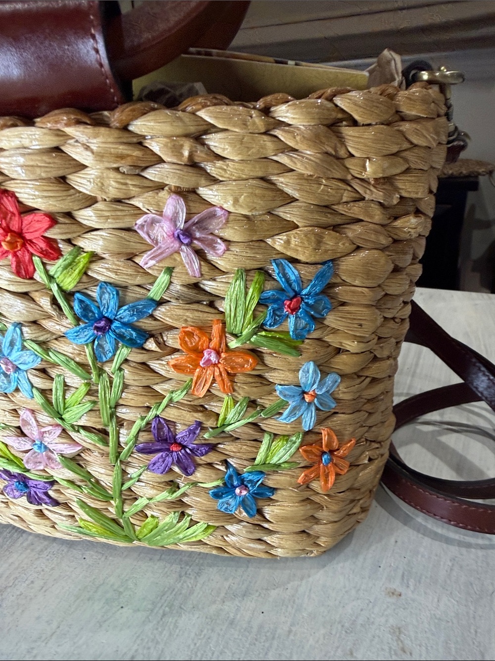 Patricia Nash Straw Crossbody with Multicolor Embroidered Flowers - Picture 3 of 14